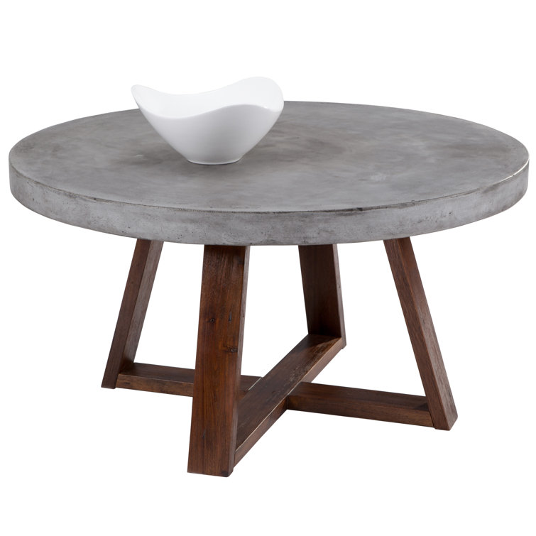 Contemporary Mixt 35.5" Round Wood Outdoor Coffee Table in Brown/Gray
