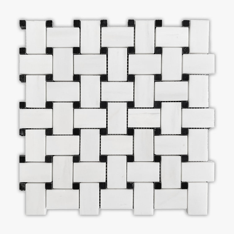 Bianco Dolomiti White and Black Marble Basketweave Mosaic Tile