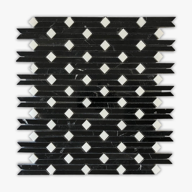 Nero Marquina Black and White Marble Pinwheel Mosaic Tile