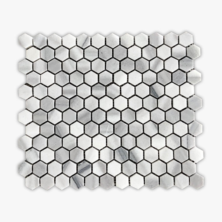 12" x 12" Hexagon White and Gray Marble Mosaic Tile