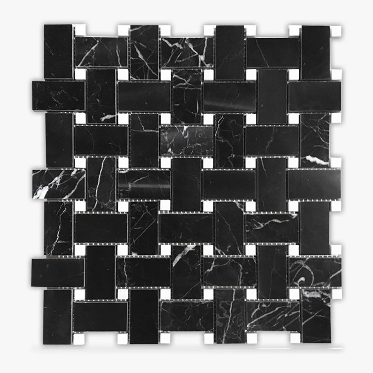 12" x 12" Black Marble Basketweave Mosaic Tile