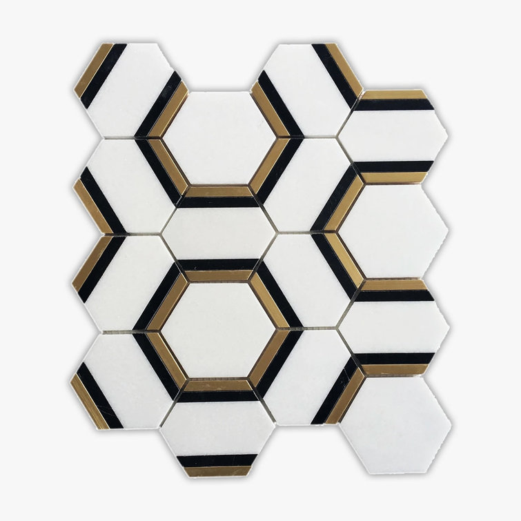 Polished Hexagon Black and Gold Marble Mosaic Tile