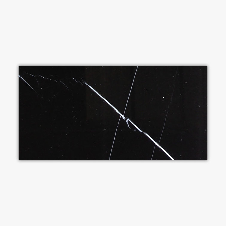 12" x 24" Black Polished Porcelain Stone Look Tile