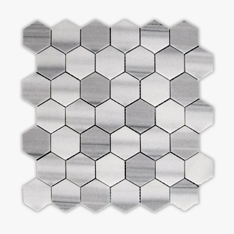 Equador Polished Gray and White Marble Hexagon Mosaic Tile