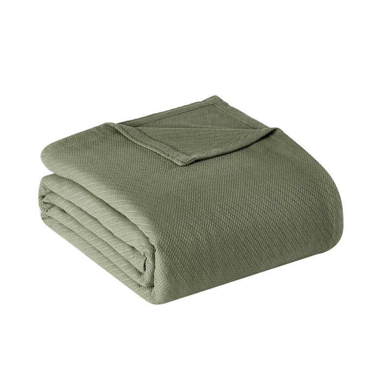 King Olive Green Cotton Woven Blanket