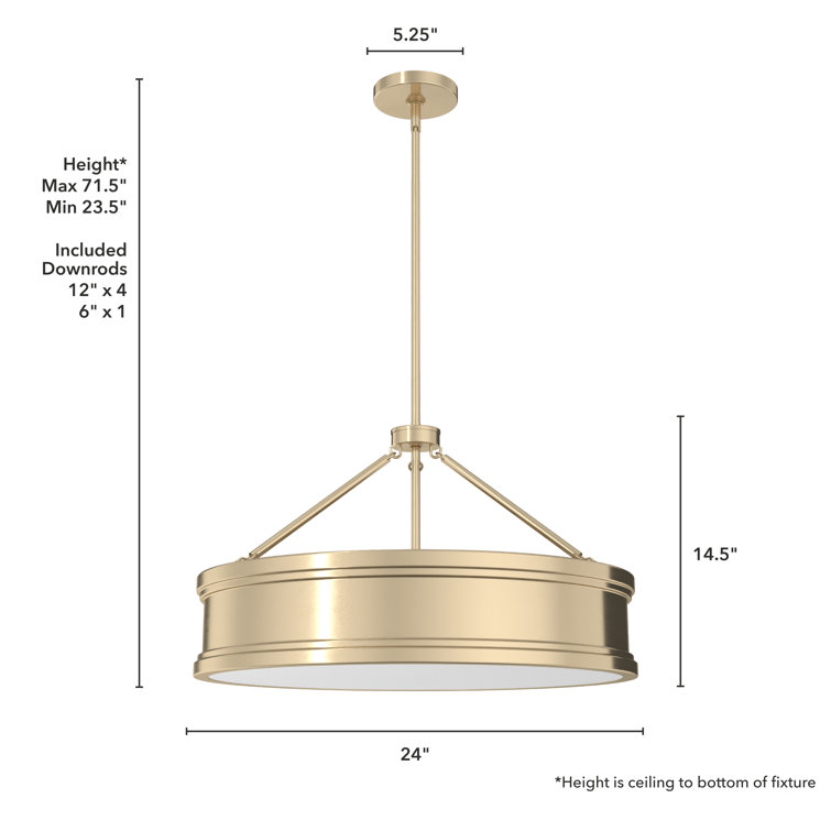 Alturas Gold 24-Inch Drum Pendant Light with Glass Diffuser