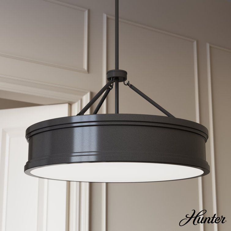 Noble Bronze 24" Drum Pendant Light with Glass Shade