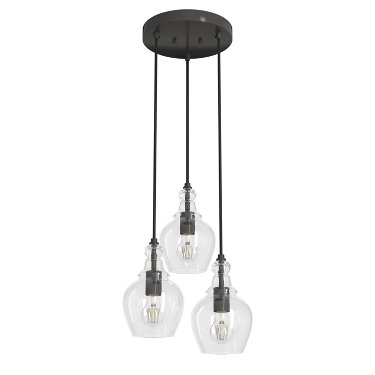 Noble Bronze 3-Light Cluster Pendant with Clear Glass Shades