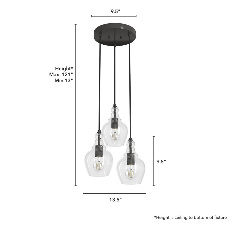 Noble Bronze 3-Light Cluster Pendant with Clear Glass Shades
