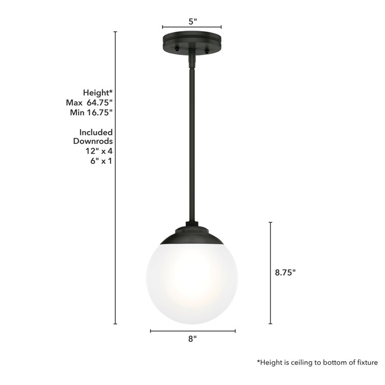 Matte Black and White Glass Globe Mini Pendant Light