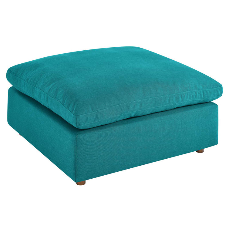 Plush Teal Polyester Overstuffed Modular Ottoman