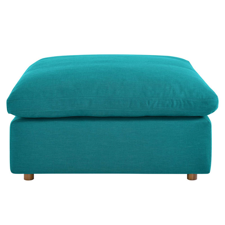 Plush Teal Polyester Overstuffed Modular Ottoman