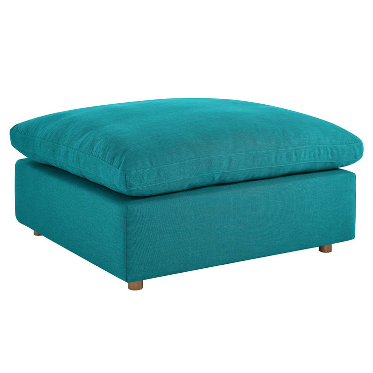 Plush Teal Polyester Overstuffed Modular Ottoman
