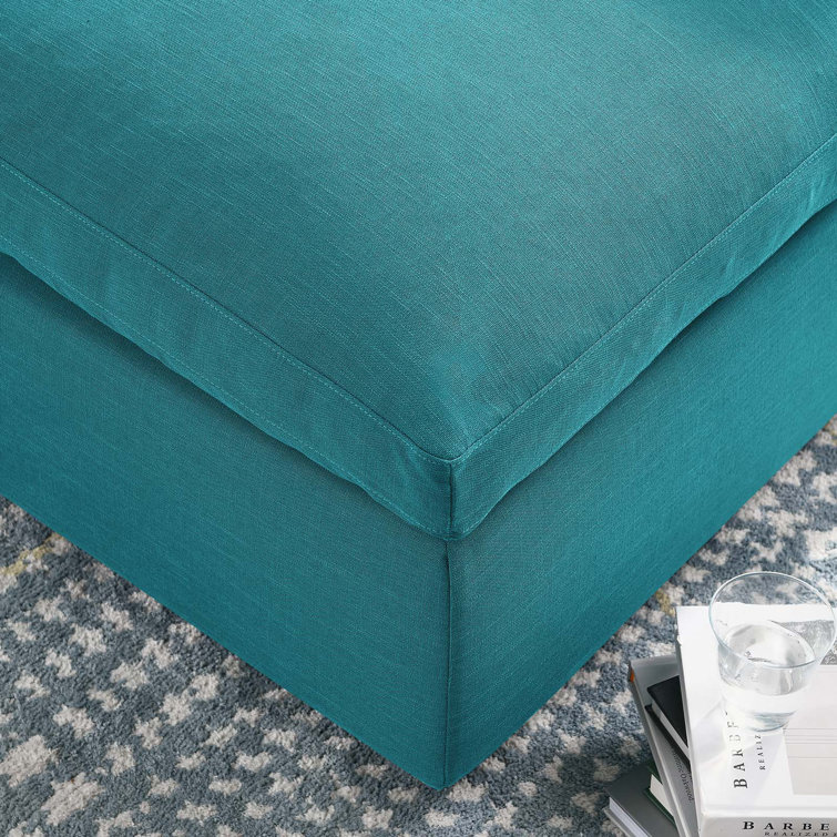 Plush Teal Polyester Overstuffed Modular Ottoman