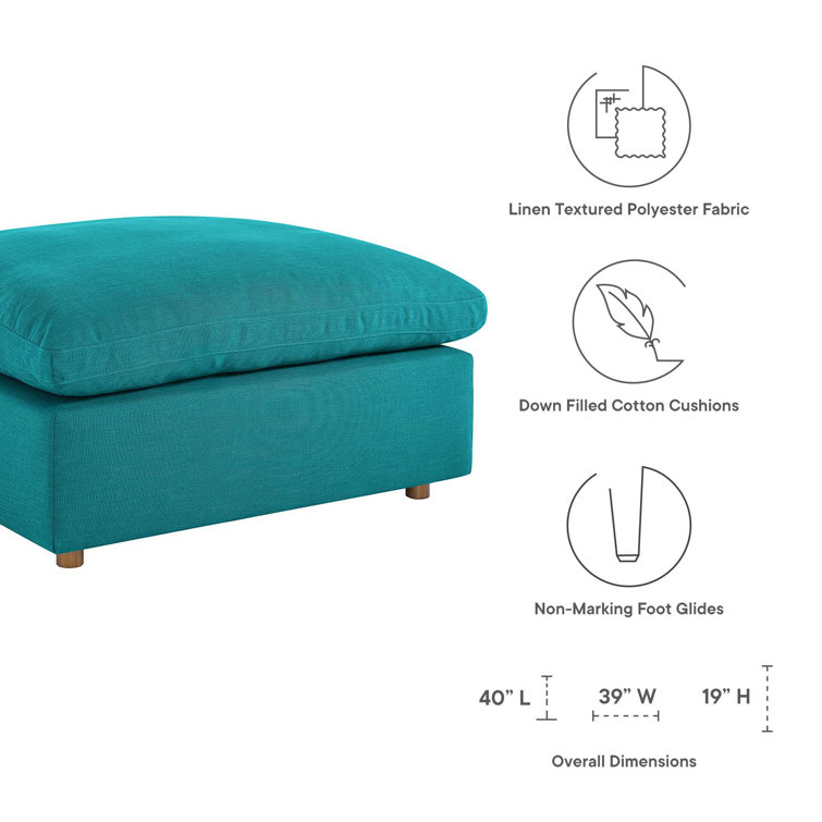 Plush Teal Polyester Overstuffed Modular Ottoman
