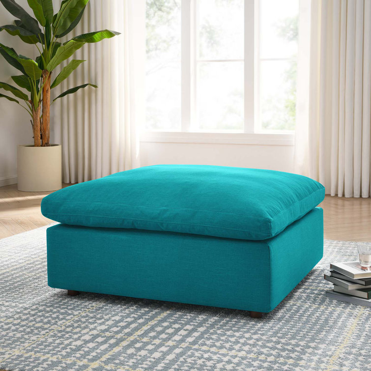 Plush Teal Polyester Overstuffed Modular Ottoman