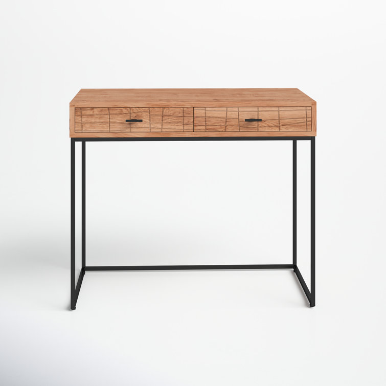 Atelier Natural Acacia Wood Desk with Iron Frame and Dual Drawers