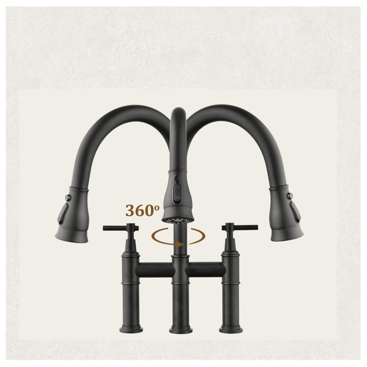 Matte Black Dual Handle Pull Down Kitchen Faucet