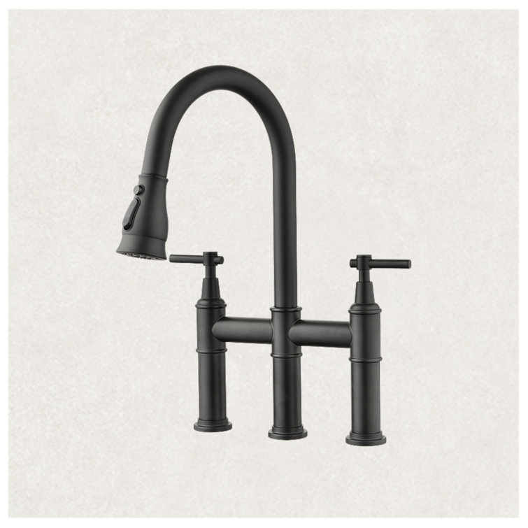 Matte Black Dual Handle Pull Down Kitchen Faucet