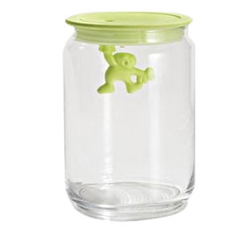 Small White Glass Jar with Airtight Lid and Quirky Design