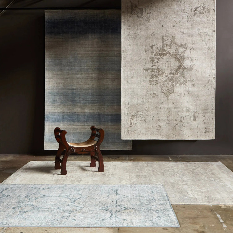 Ivory Hand-Knotted Viscose Medallion Rug, 10' x 14'
