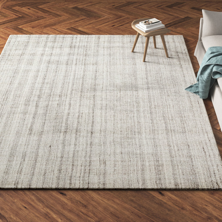 Sandshell Gray Hand Loomed Wool and Viscose Rug 9' x 13'