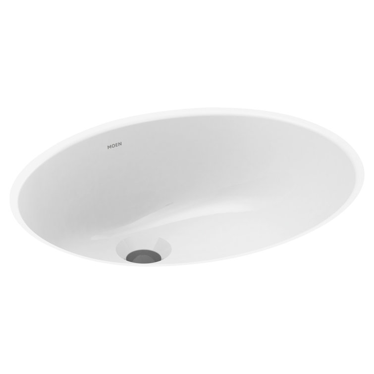 White Ceramic Oval Undermount Bathroom Sink with Gloss Finish
