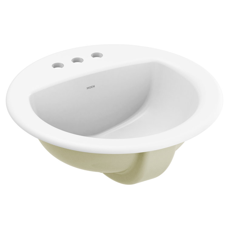 White Ceramic Round Drop-In Bathroom Sink with Gloss Finish