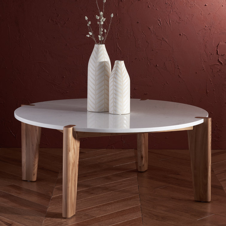 Elmwood Tapered Leg Round Marble Coffee Table with Storage