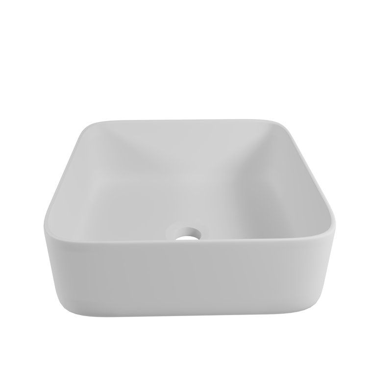 Matte White Solid Surface Square Vessel Bathroom Sink