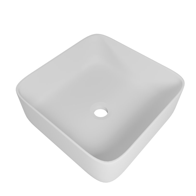 Matte White Solid Surface Square Vessel Bathroom Sink