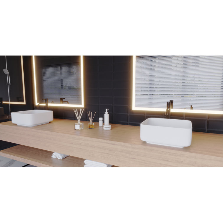 Matte White Solid Surface Square Vessel Bathroom Sink