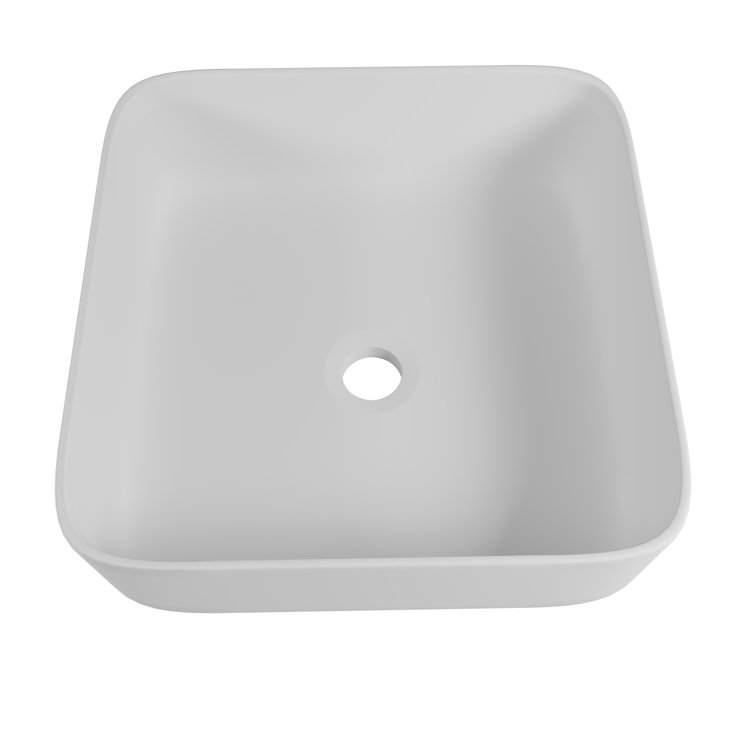 Matte White Solid Surface Square Vessel Bathroom Sink