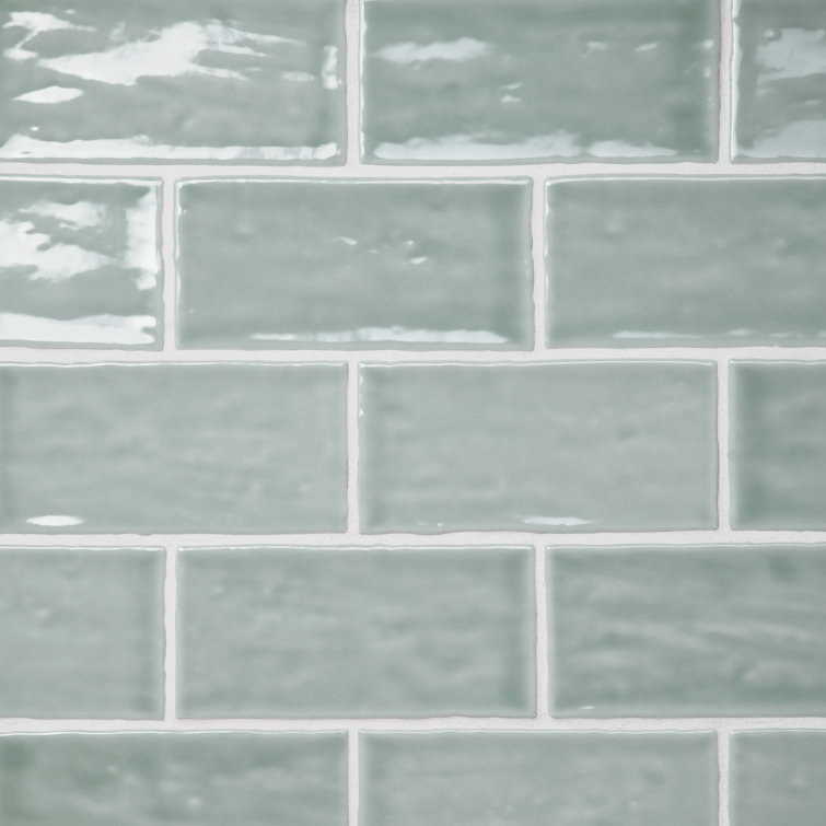 Marin 2.5" x 5" Aloe Green Glossy Ceramic Mosaic Tile