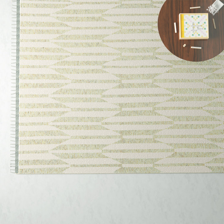 Ivory and Beige Geometric Wool Hand-knotted Rug 10' x 14'