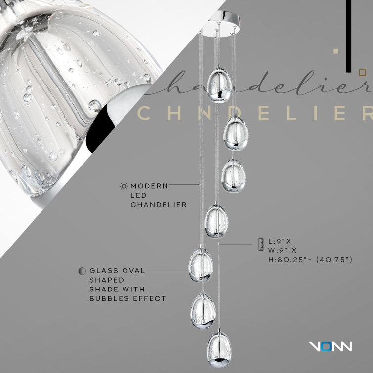 Venezia Chrome 7-Light Adjustable LED Teardrop Chandelier