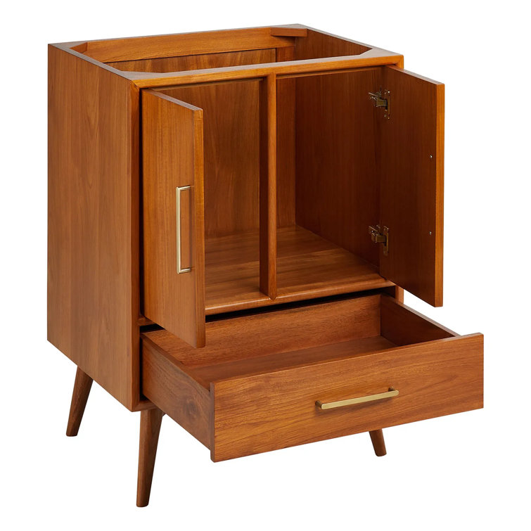Natural Teak 24" Single Bathroom Vanity with Carrara Marble Top