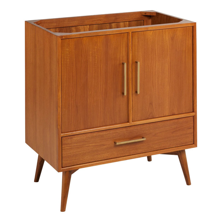 Natural Teak Single Bathroom Vanity with Brass Handles