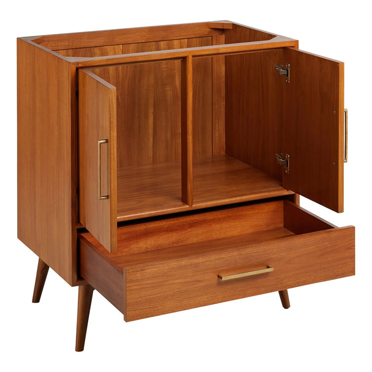 Natural Teak Single Bathroom Vanity with Brass Handles