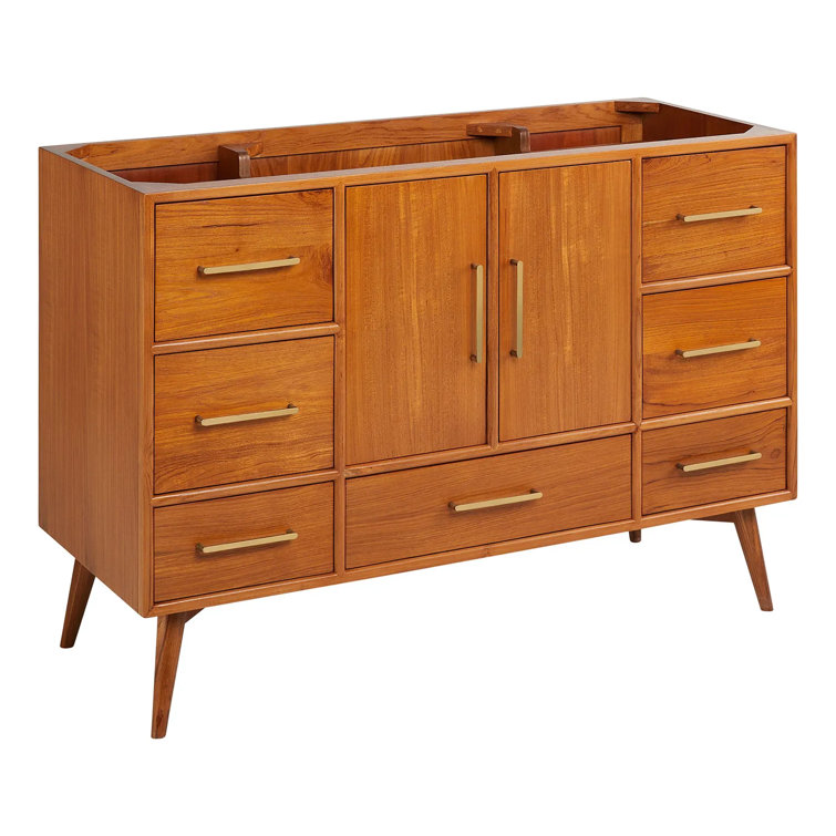 Novak 48" Natural Teak Single Vanity Cabinet with Brass Hardware