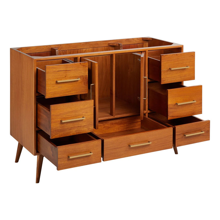 Novak 48" Natural Teak Single Vanity Cabinet with Brass Hardware