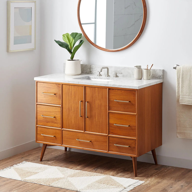 48'' Natural Teak Single Bathroom Vanity with Carrara Marble Top