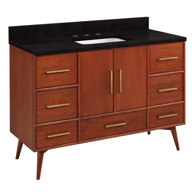 48'' Natural Teak Single Bathroom Vanity with Carrara Marble Top