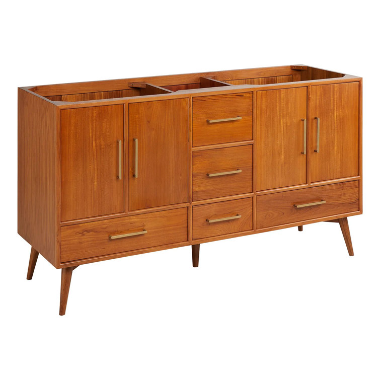 60" Natural Teak Double Vanity with Arctic White Quartz Top