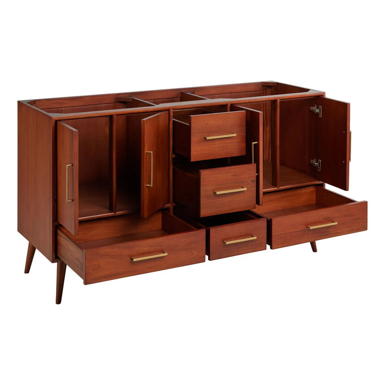 60" Natural Teak Double Vanity with Arctic White Quartz Top