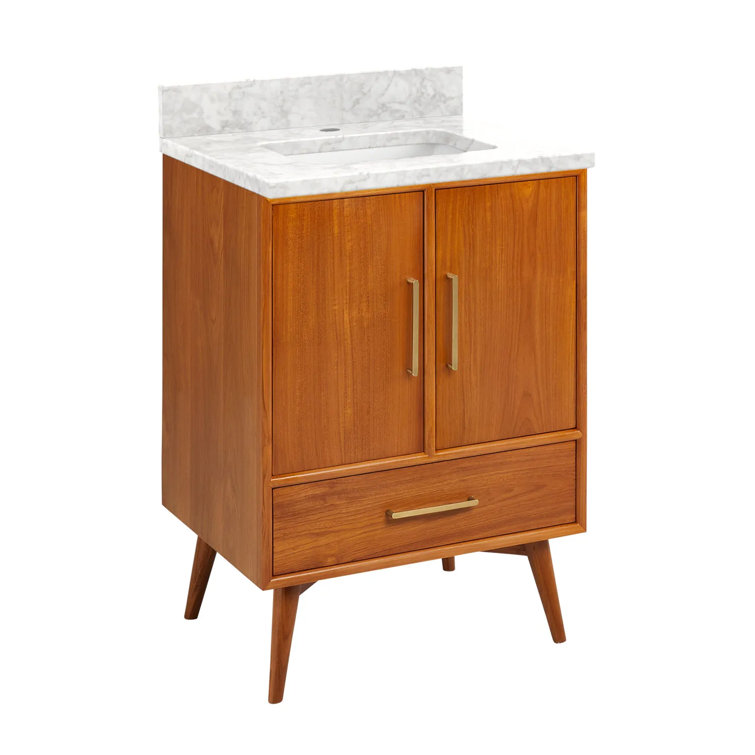 Natural Teak 24" Single Bathroom Vanity with Carrara Marble Top