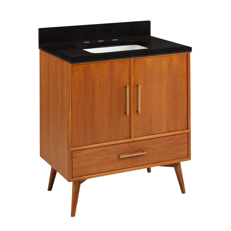 30" Natural Teak Bathroom Vanity with Carrara Marble Top