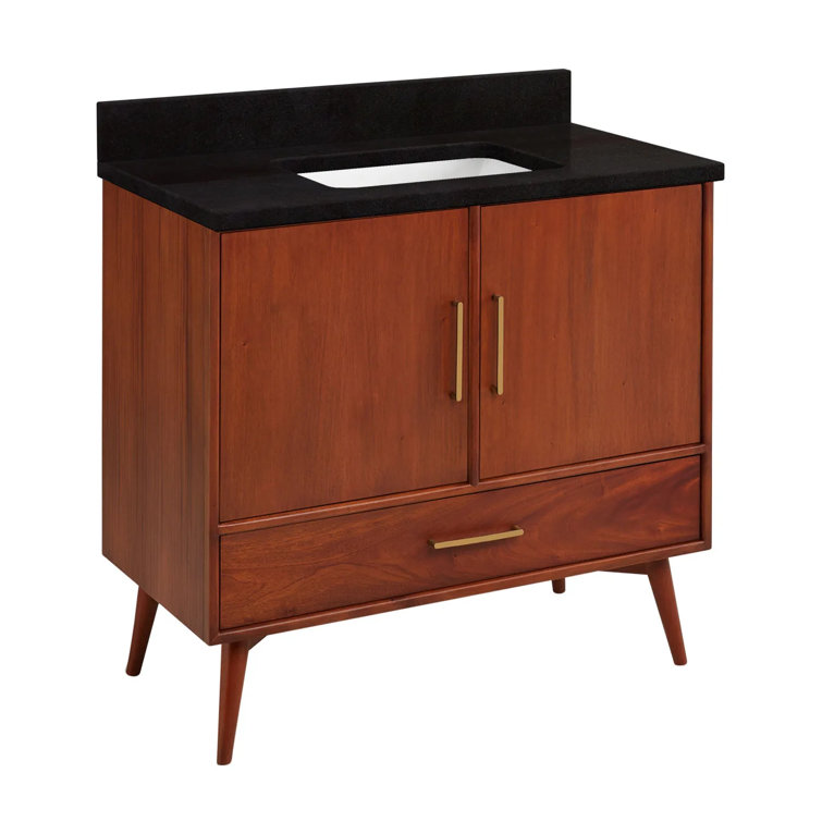 36" White Freestanding Bathroom Vanity with Brass Hardware