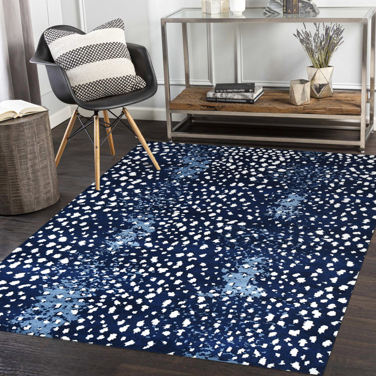 Luxurious Navy Wool 8' x 10' Hand-Knotted Area Rug