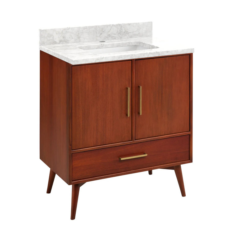 White Mahogany Single Bathroom Vanity with Carrara Marble Top